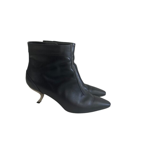 ROGER VIVIER Black Leather Zip Curved Horn Heels Boots Size 36.5  / 6.5 - Picture 3 of 16